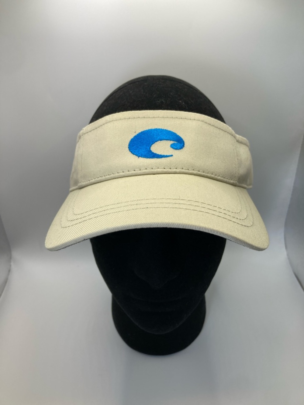 Costa Sun Visor Khaki & Navy Blue Embroidered Logo Velcro Adjustable